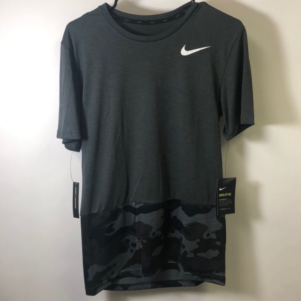NWT Mens Nike Breathe Training Tee shirt Top camo bottom Grey Black AQ1091